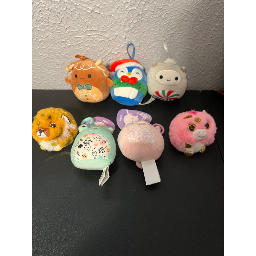 Squishmallows Ty Plush Lot Fritz‎ Frog Peter Pig Clips Holiday Gingerbread 7pc